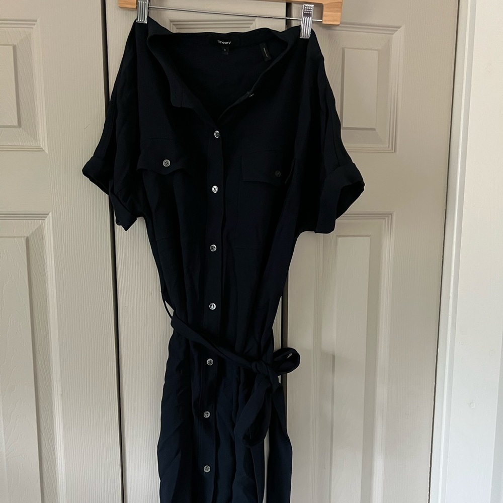 Theory small womens navy dress button down blouse style with tie at waist